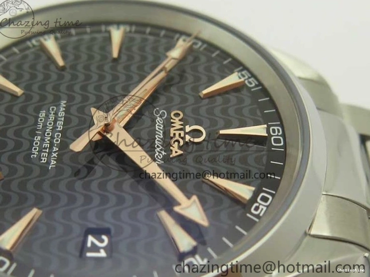 0524 FlexibleFit Aqua Terra 150M SS VSF 1:1 Best Edition Black Wave Textured Dial RG Hand on SS Bracelet A8500 Super Clone 8032